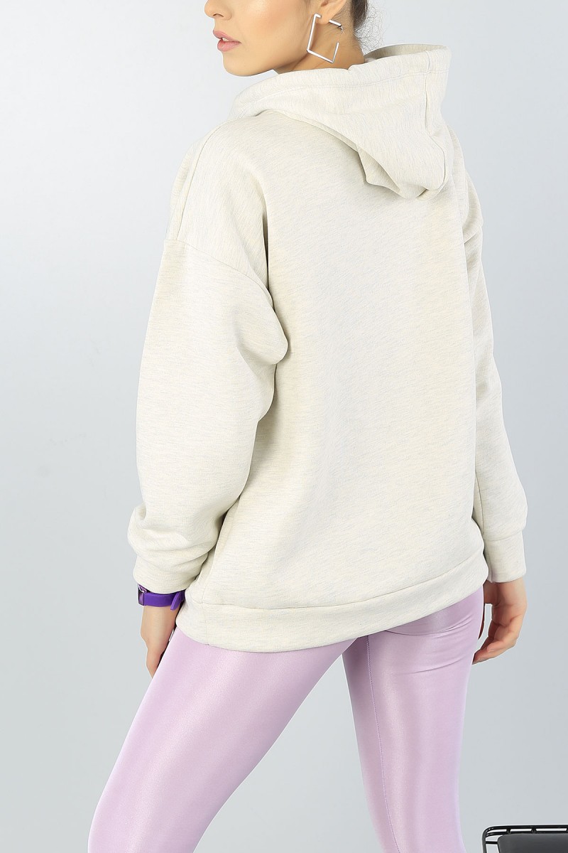 Krem İçi şardonlu Kapüşonlu Bayan Sweat 51935