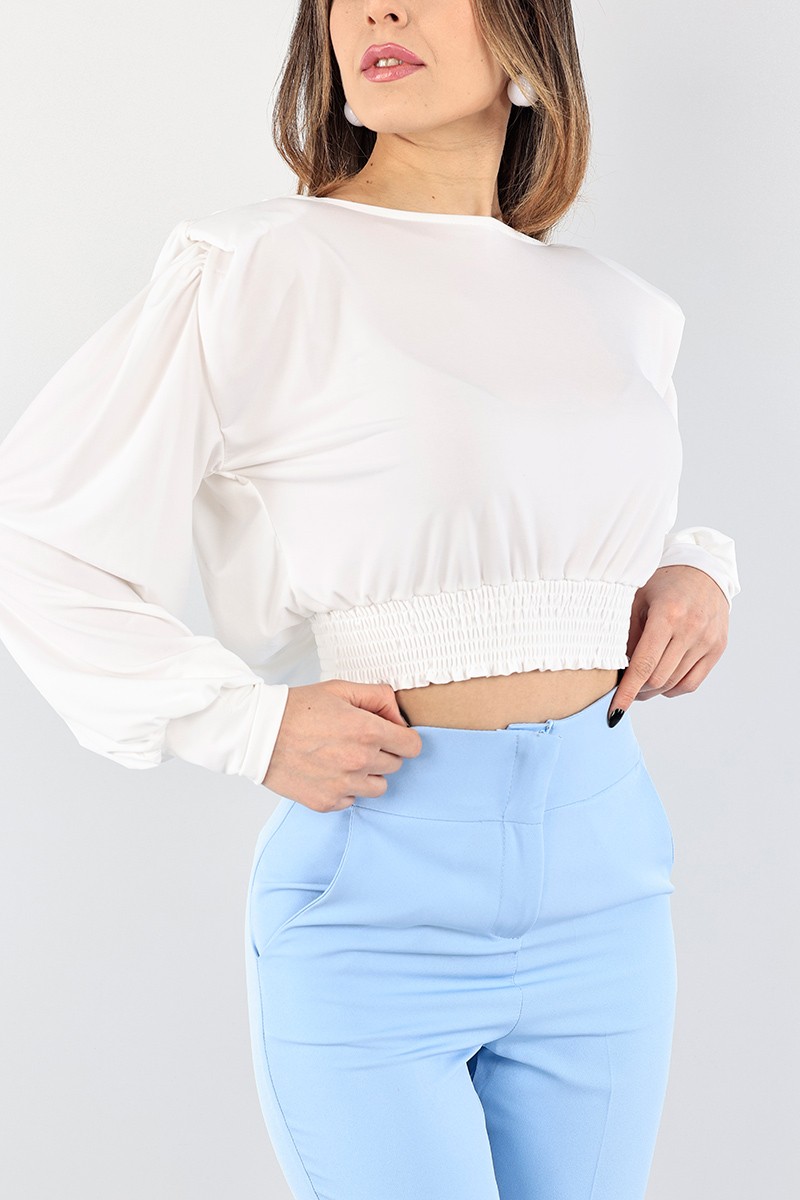 Krem İncili Vatkalı Saten Bluz 95377