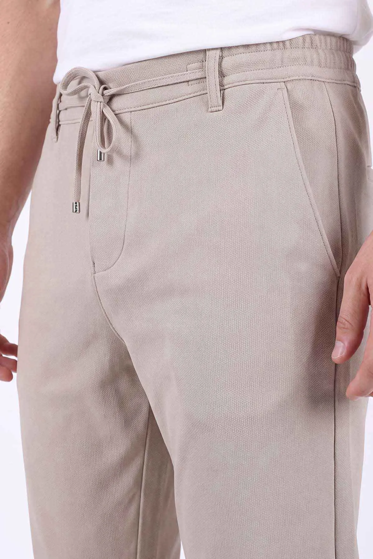 Krem İpli Fermuarlı Örme Erkek Pantolon 472231