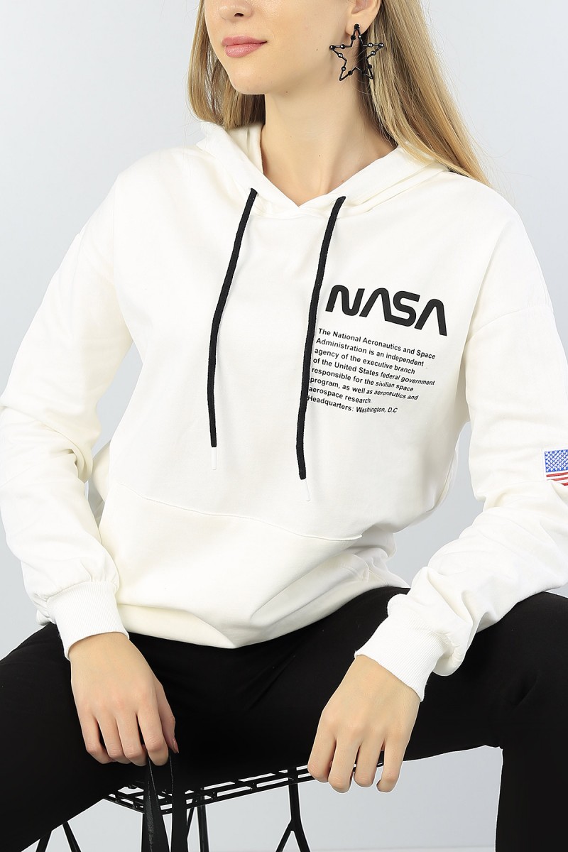 Krem Kanguru Cepli Şardonlu Bayan Sweat 51809