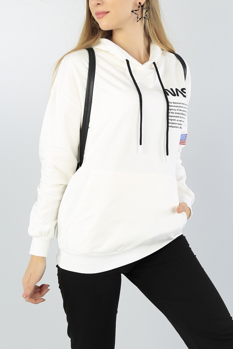 Krem Kanguru Cepli Şardonlu Bayan Sweat 51809