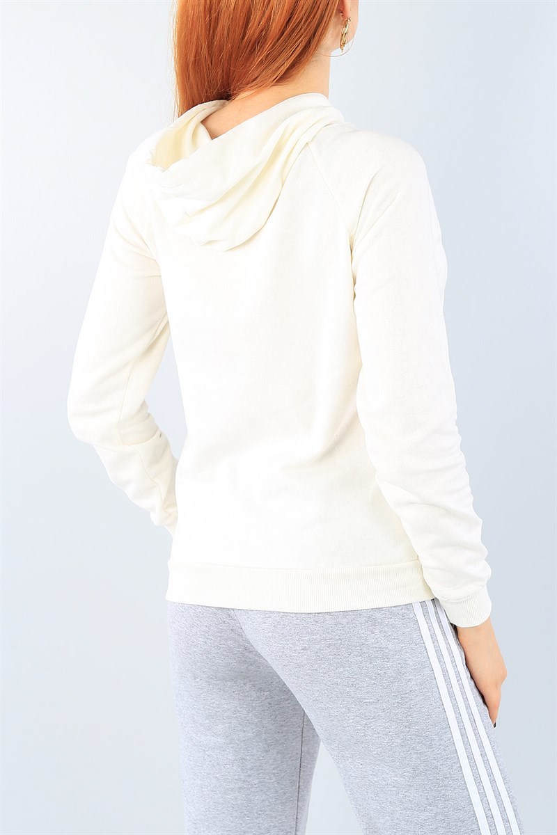 Krem Kapüşonlu Bayan Sweat 39089