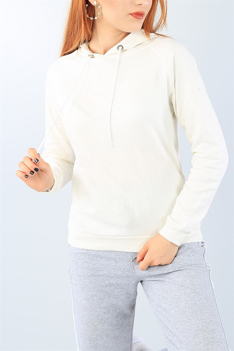 Krem Kapüşonlu Bayan Sweat 39089