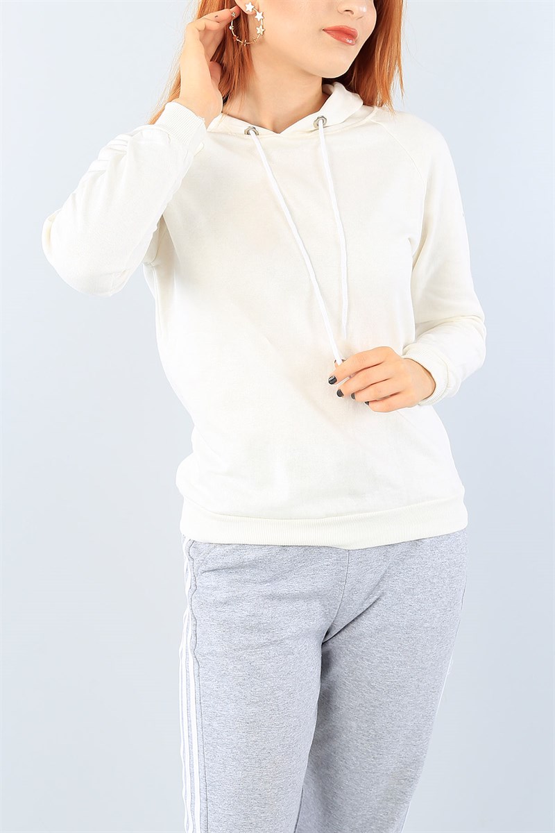 Krem Kapüşonlu Bayan Sweat 39089