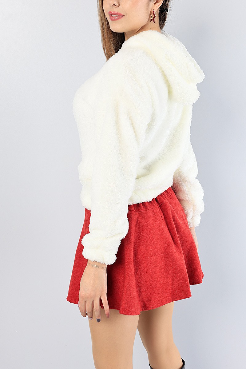 Krem Kapüşonlu Beli Lastikli Yumoş Sweat 81290