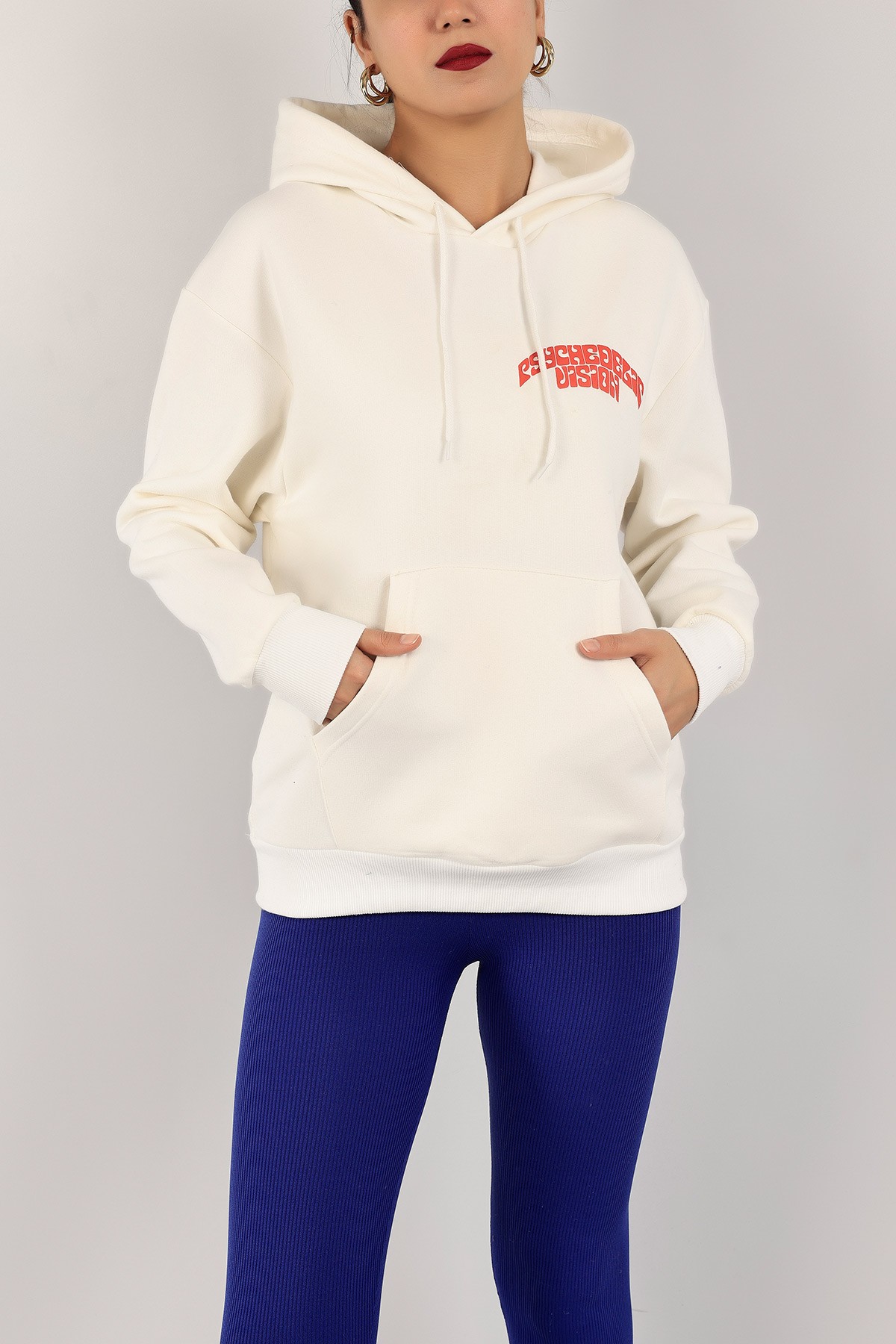 Krem Kapüşonlu İçi Şardonlu Bayan Sweat 143410