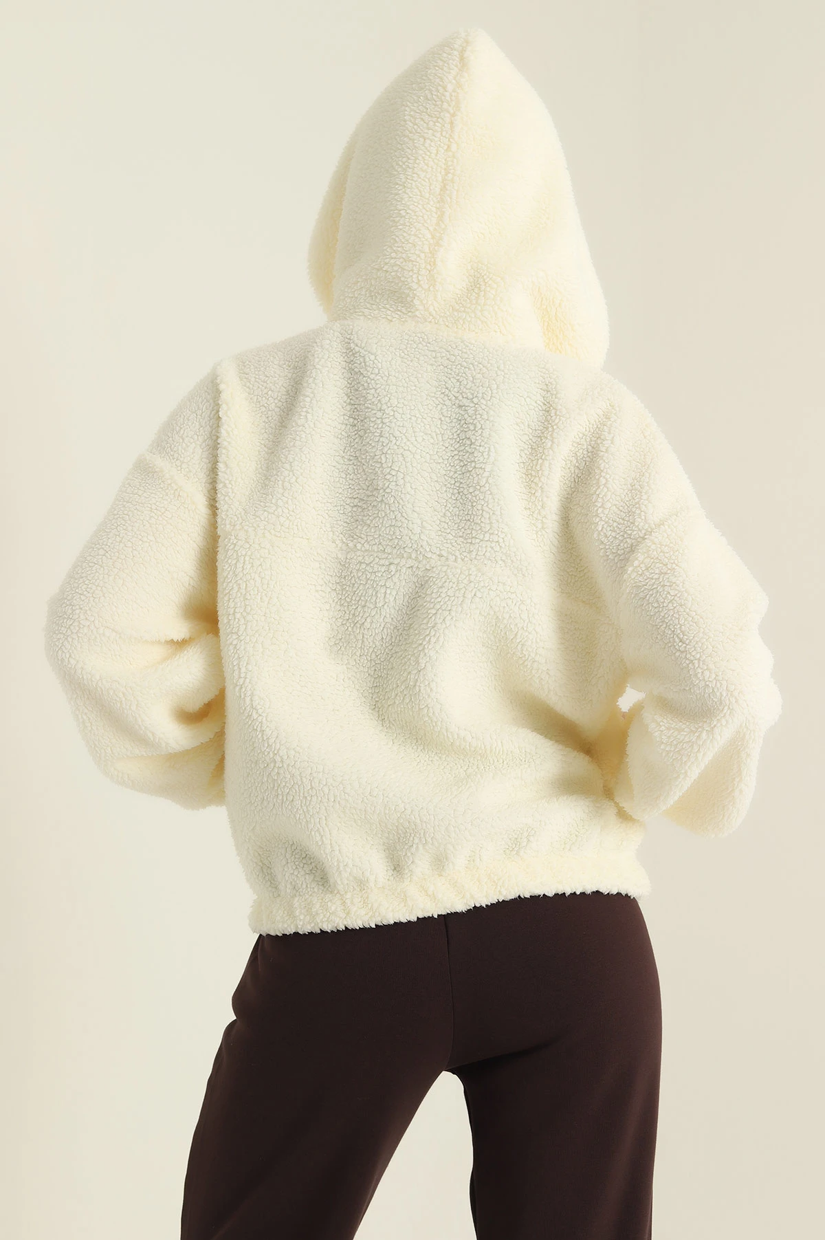 Krem Kapüşonlu Kuzu Yumoş Kadın Sweat 419533