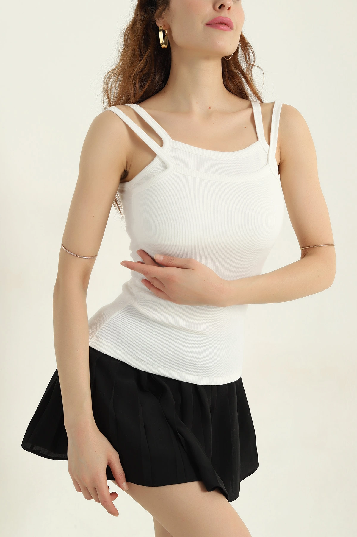 Krem Kaşkorse İp Askılı Likralı Kadın Atlet 366867