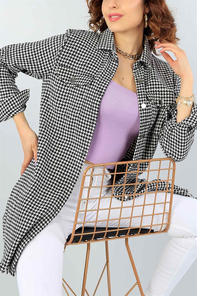 Krem Kaz Ayağı Desen Kaşe Gömlek Ceket 43857