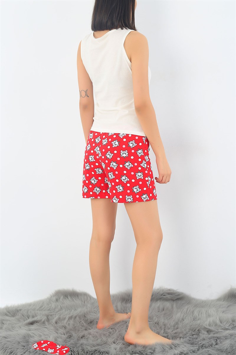 Krem Kedi Baskılı Pijama Takımı 32711
