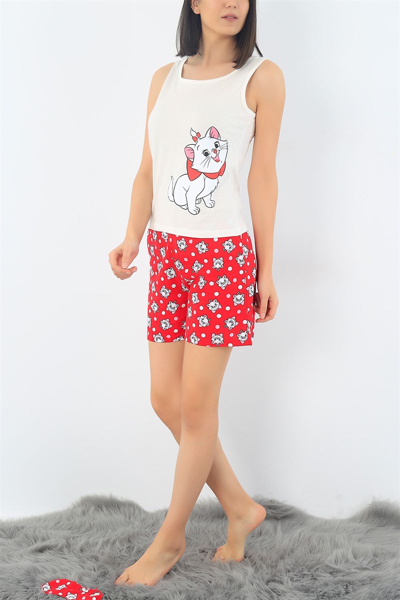 Krem Kedi Baskılı Pijama Takımı 32711