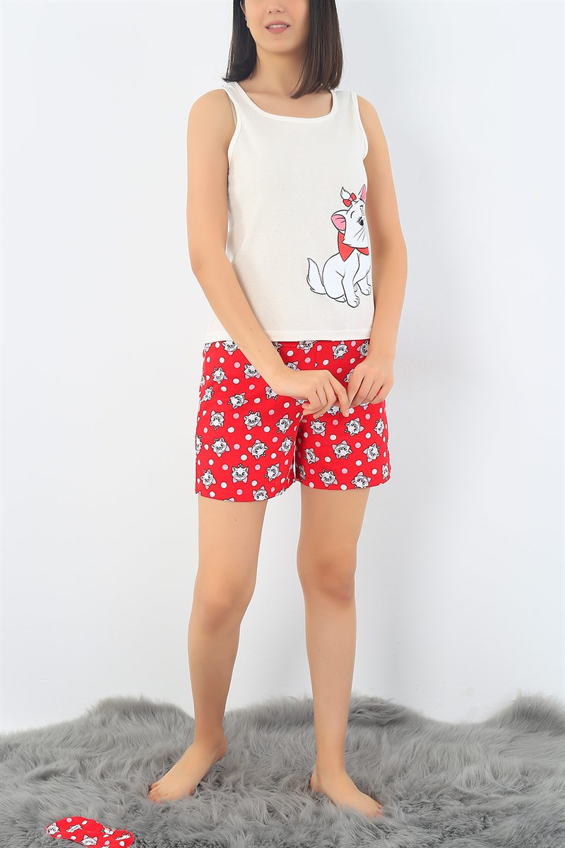 Krem Kedi Baskılı Pijama Takımı 32711