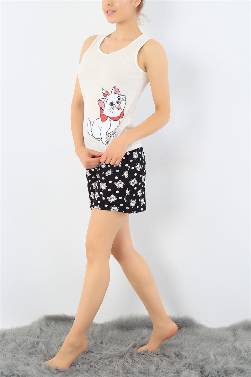 Krem Kedi Baskılı Pijama Takımı 32743