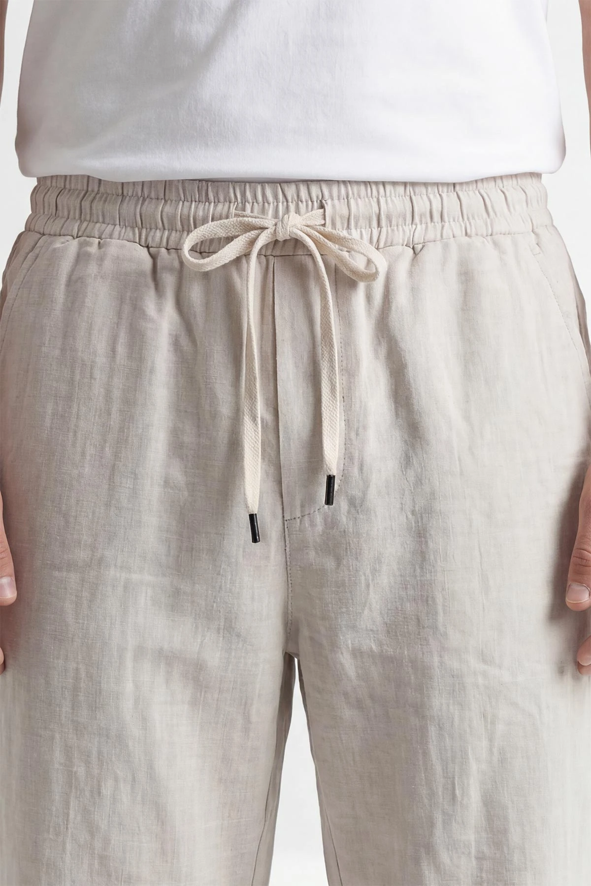 Krem Keten Baggy Belden Bağlamalı Erkek Pantolon 451310