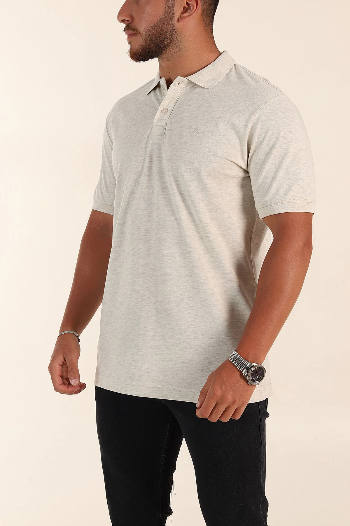 Krem Kırçıllı Regular Fit Basic Polo Yaka Erkek Tişört 372075