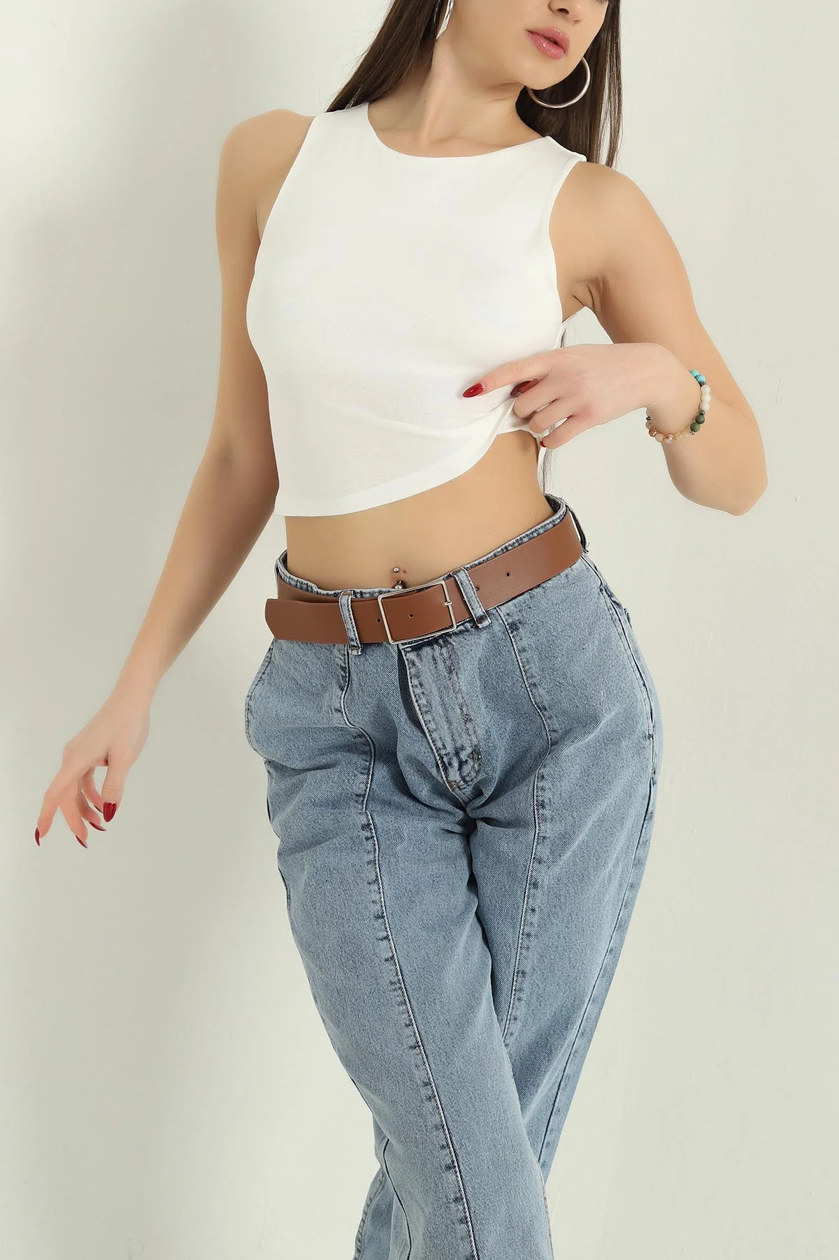Krem Kolsuz Likralı Crop 335299