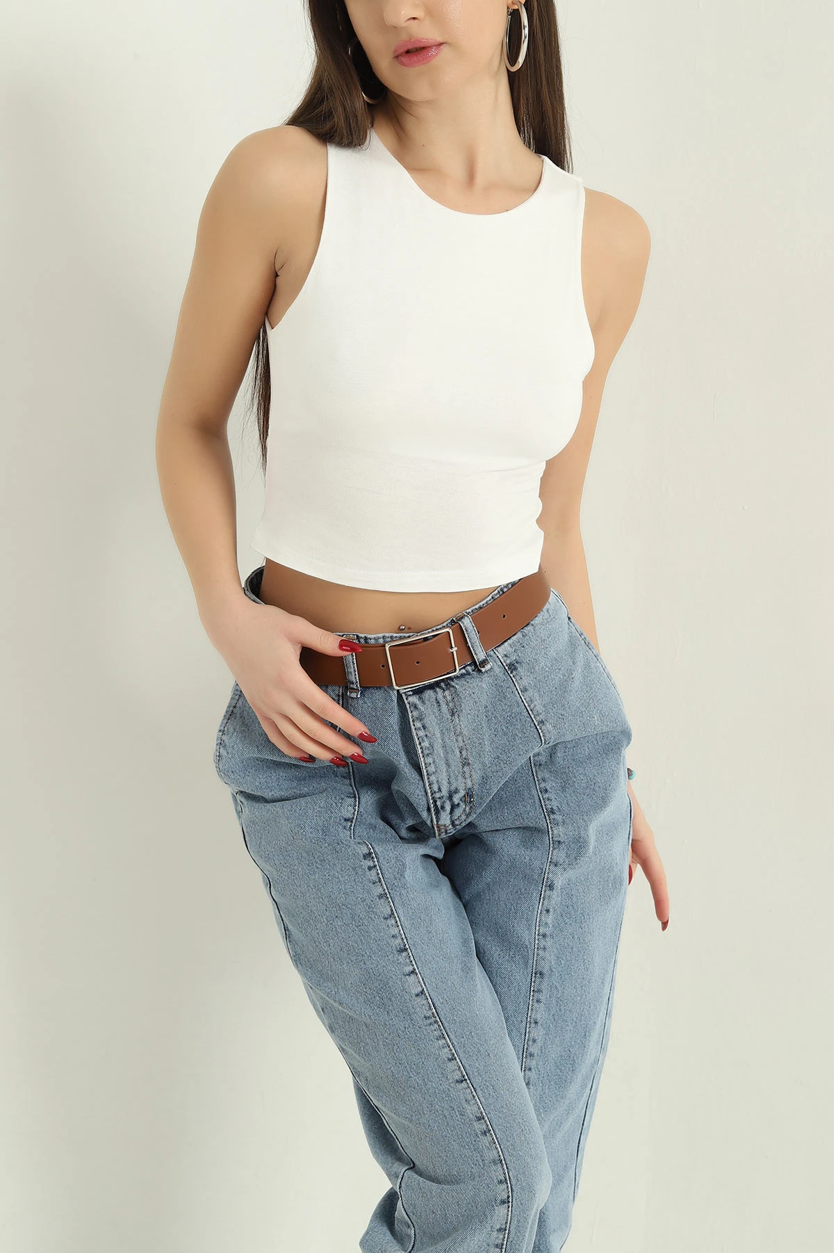 Krem Kolsuz Likralı Crop 335299