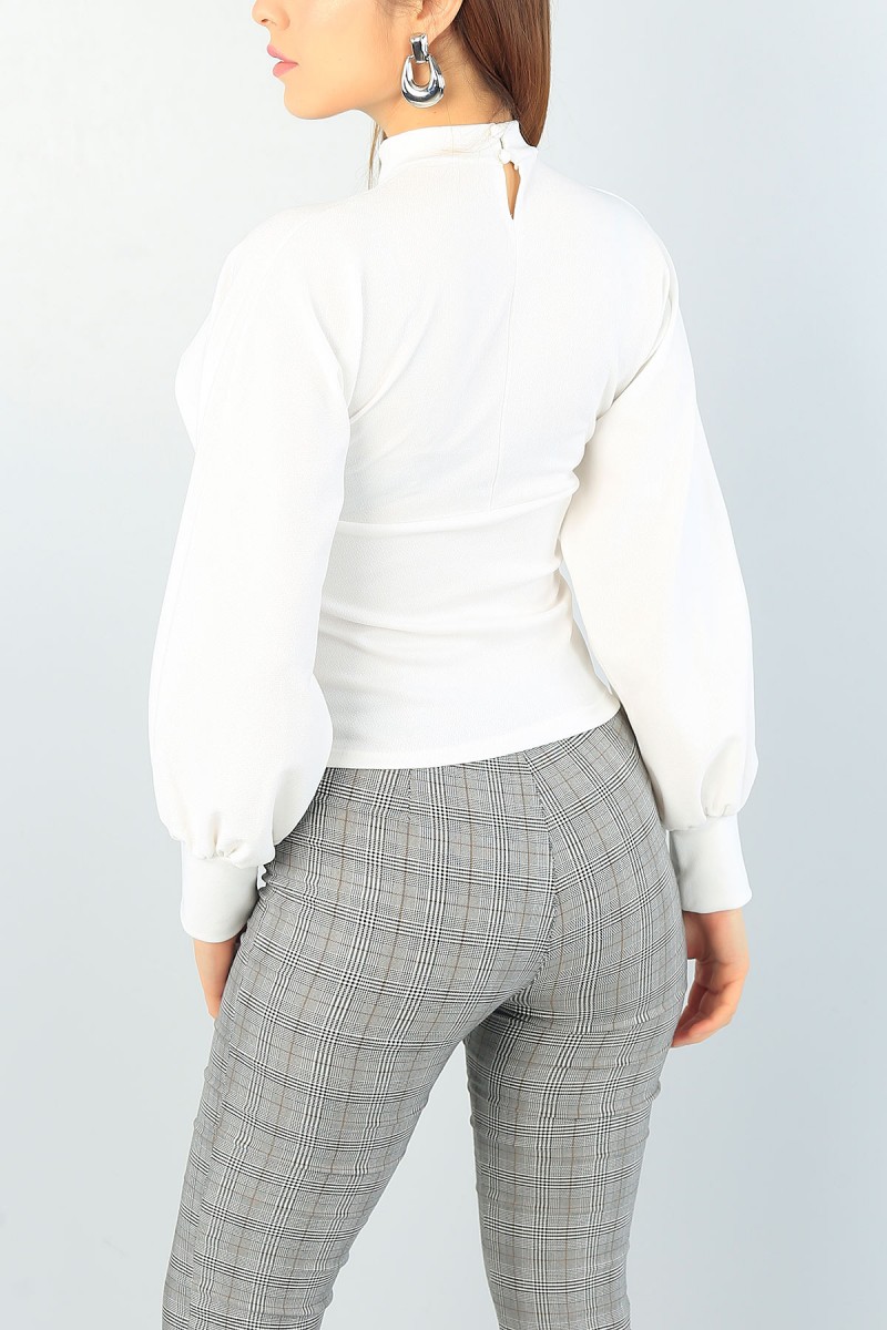 Krem Kruvaze Yaka Likralı Bluz 61838