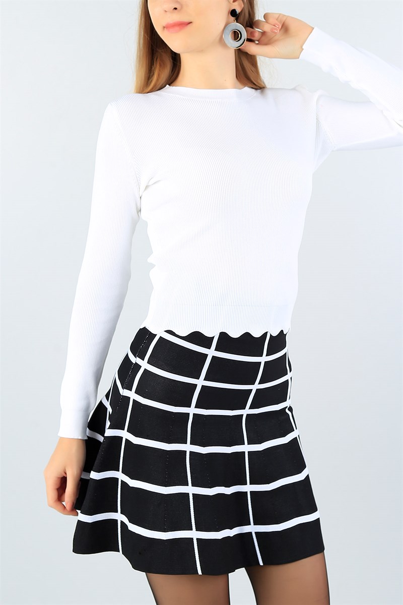 Krem Likralı Bayan Crop Triko 45598