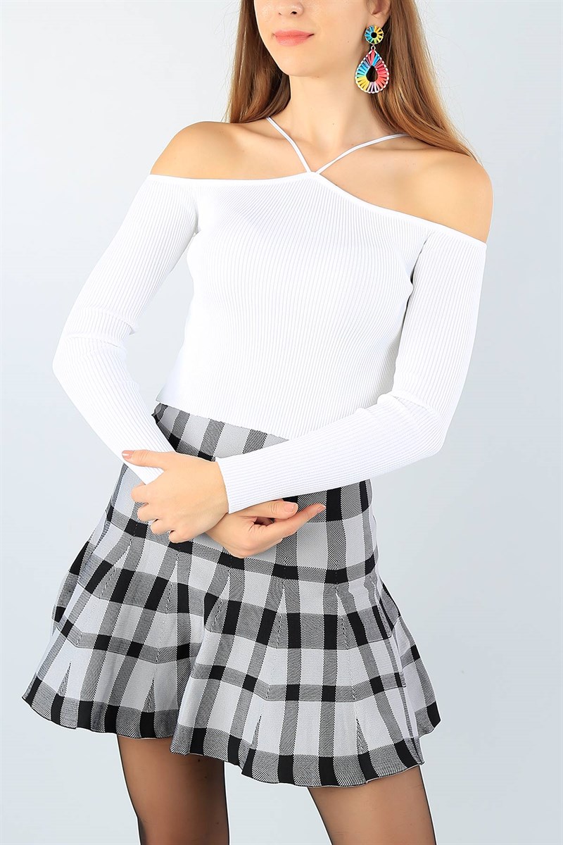 Krem Likralı Bayan Crop Triko 45602