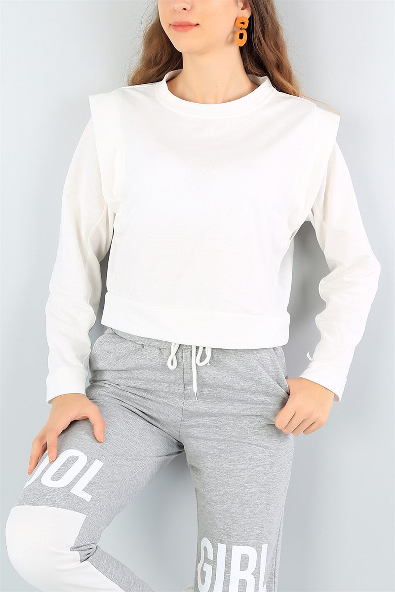Krem Likralı Bayan Sweat 44918