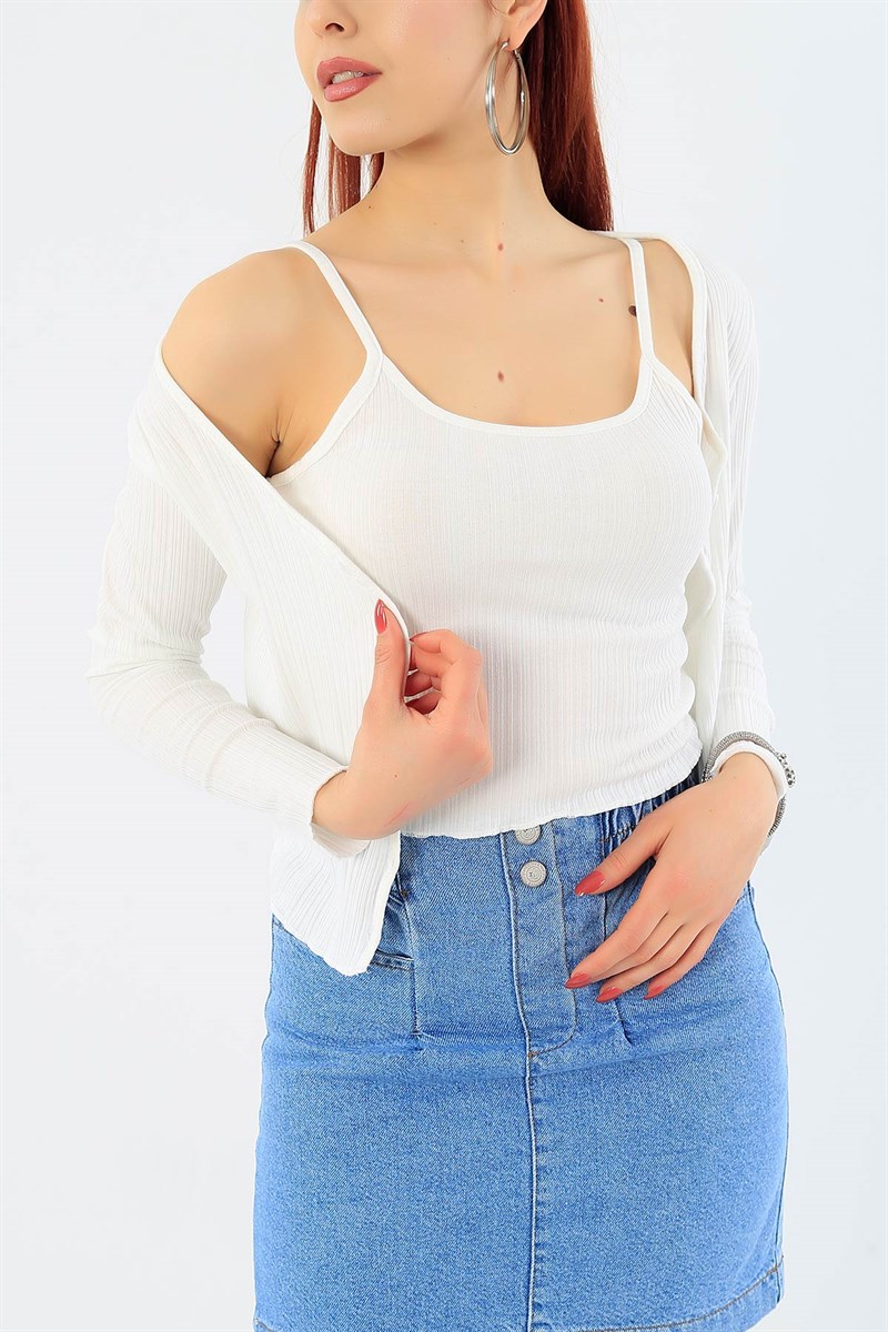 Krem Likralı Hırka Atlet İkili Takım 30691
