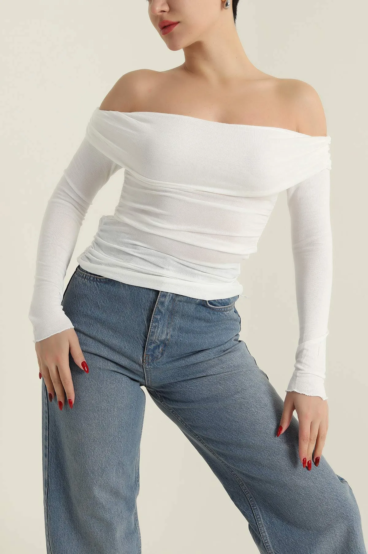 Krem Madonna Yaka Transparan Bluz 426818
