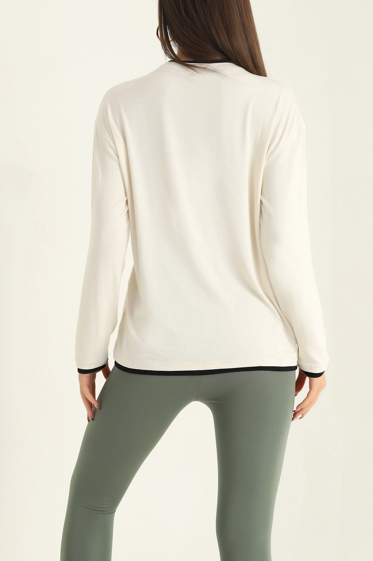 Krem Modal Bisiklet Yaka Likralı Bayan Sweat 318265