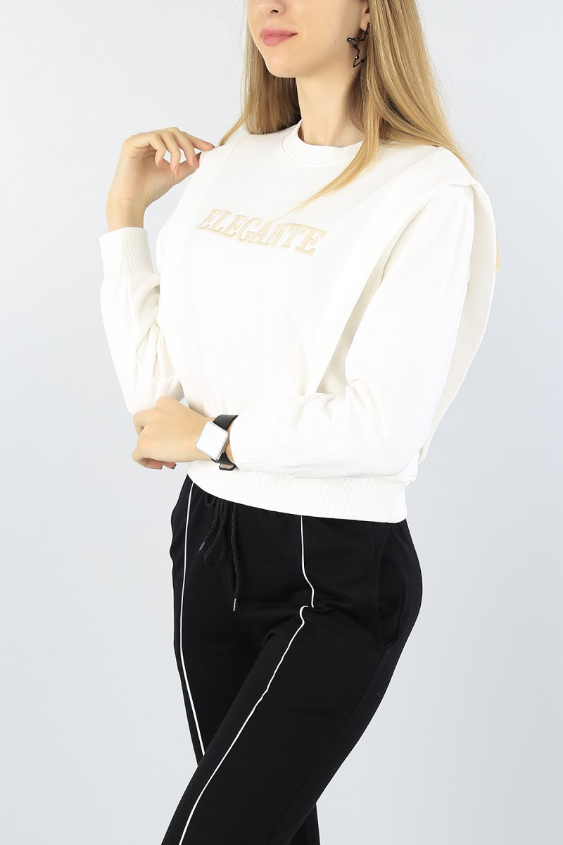 Krem Nakışlı Şardonlu Bayan Sweat 53577