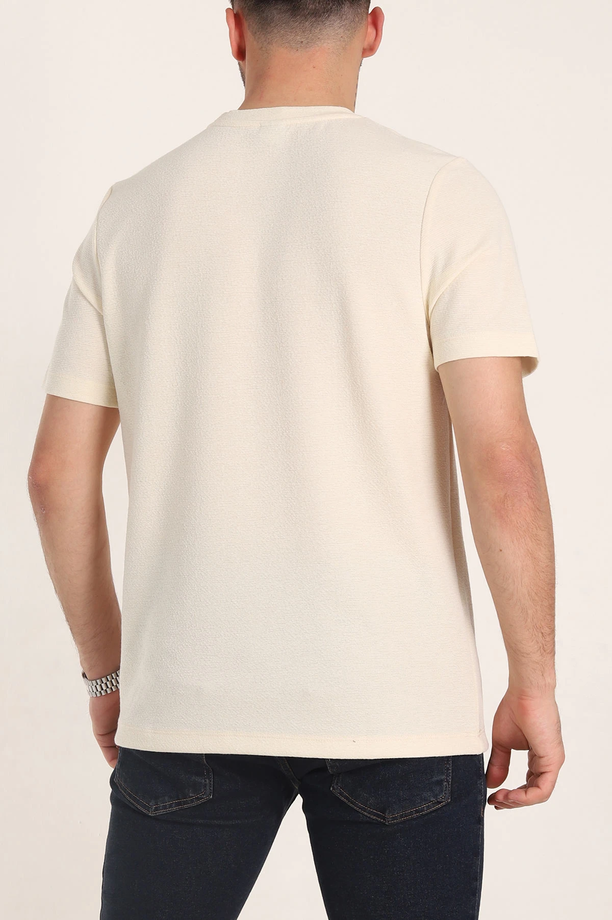 Krem Oversize Kabartma Yazı Detaylı Erkek Tişört 354081