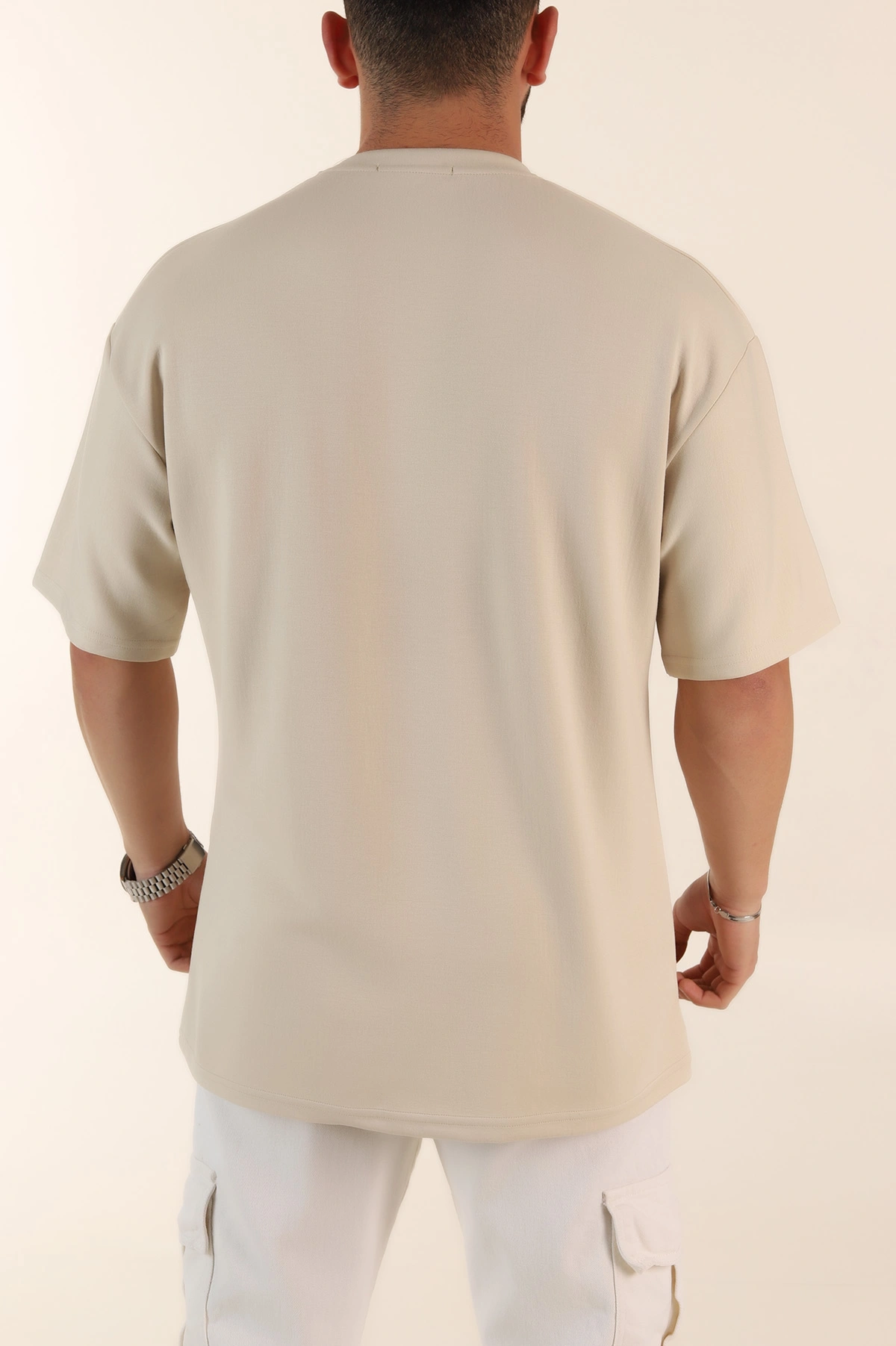 Krem Oversize Oysho Kumaş Kabartma Yazılı Erkek Tişört 365098