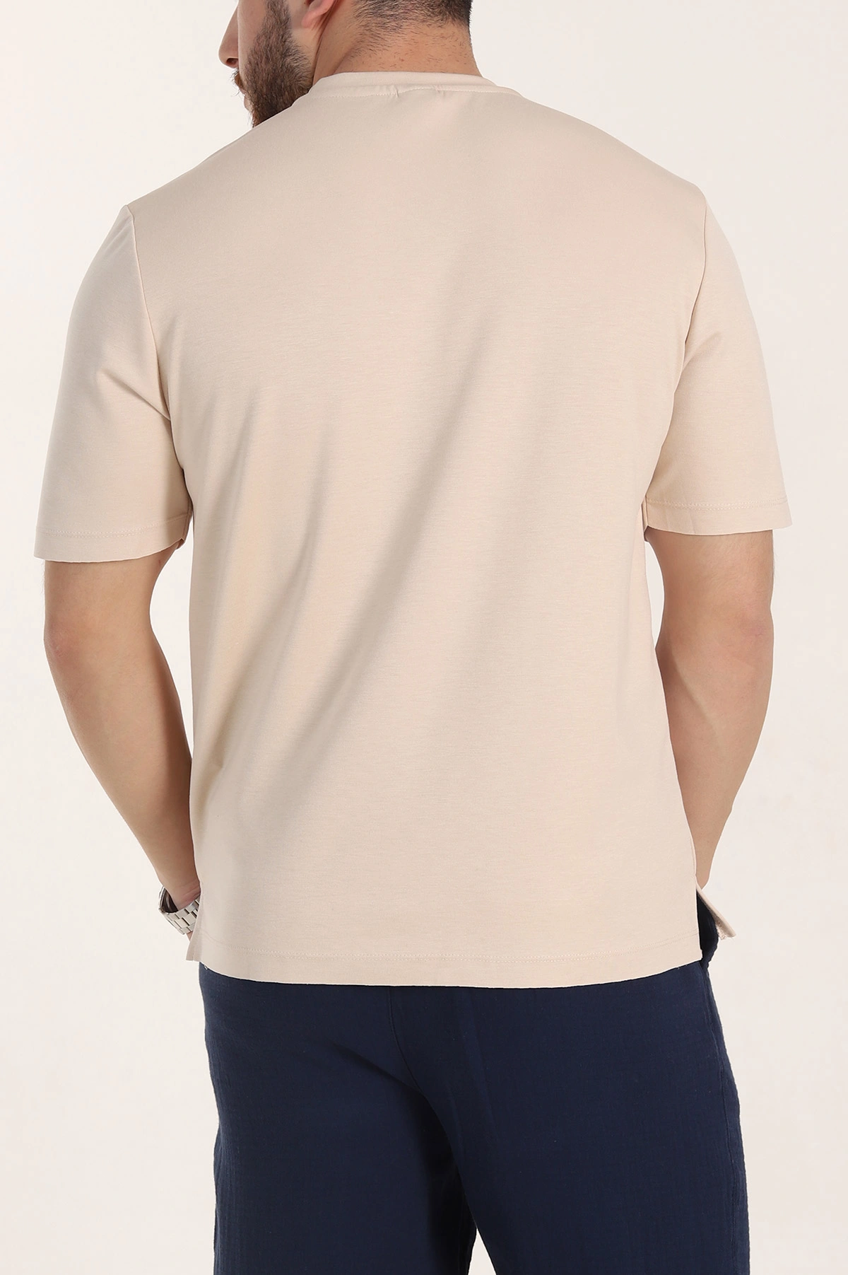 Krem Oversize Oysho Kumaş Yırtmaç Detaylı Basic Erkek Tişört 354220