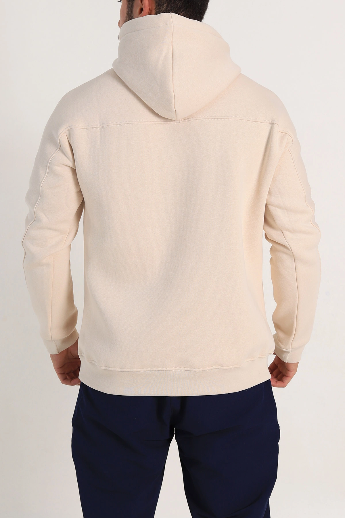 Krem Oversize Üç İp Şardonlu Kapüşonlu Sweatshirt 300918