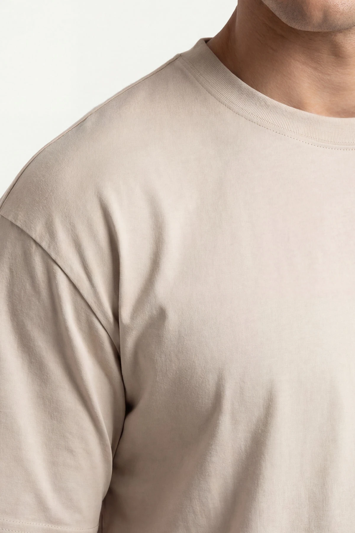 Krem Oysho Kumaş Oversize Bisiklet Yaka Erkek Tişört 438911
