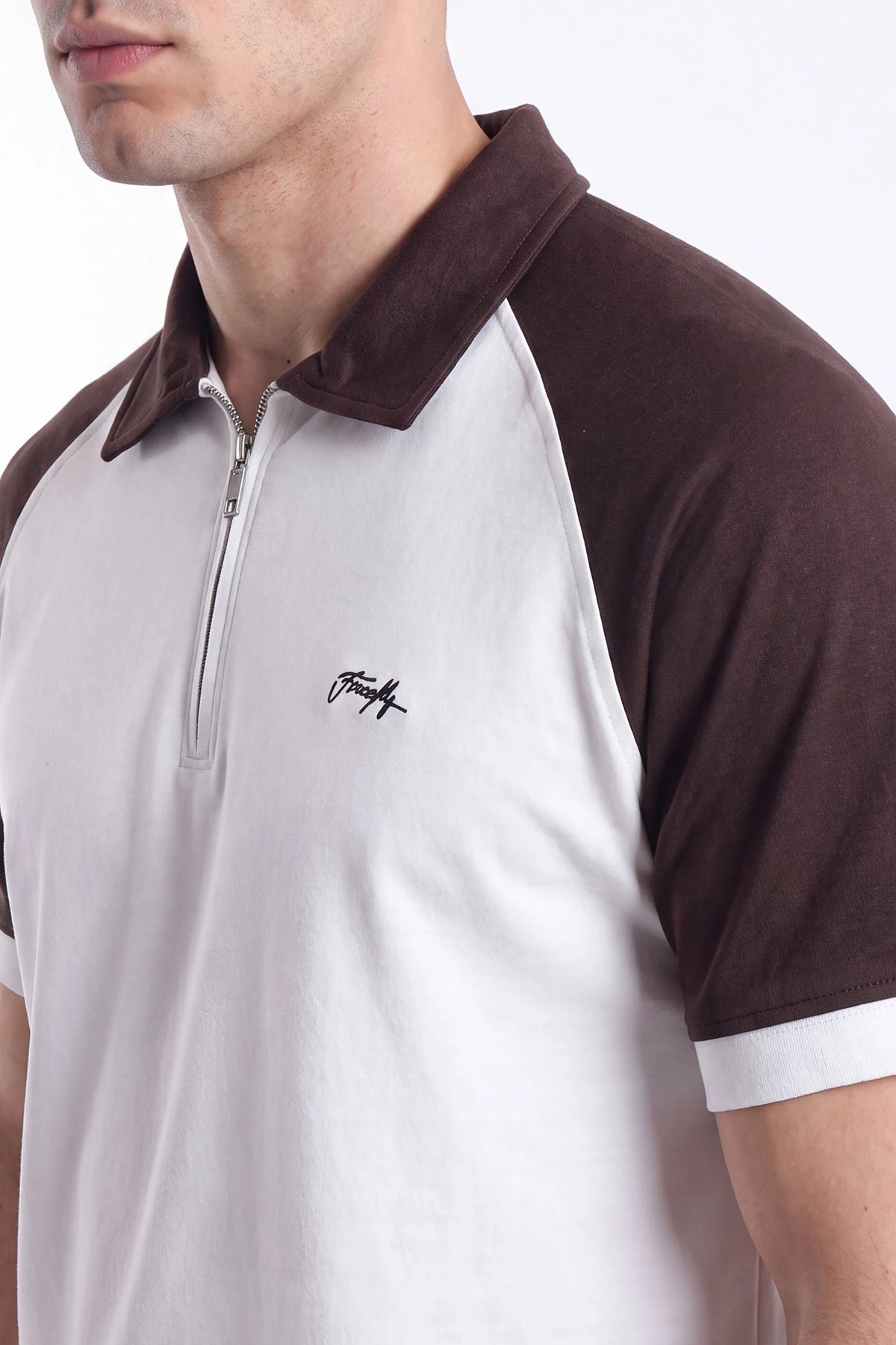 Krem Oysho Kumaş Yarım Fermuarlı Polo Yaka Erkek Tişört 471691