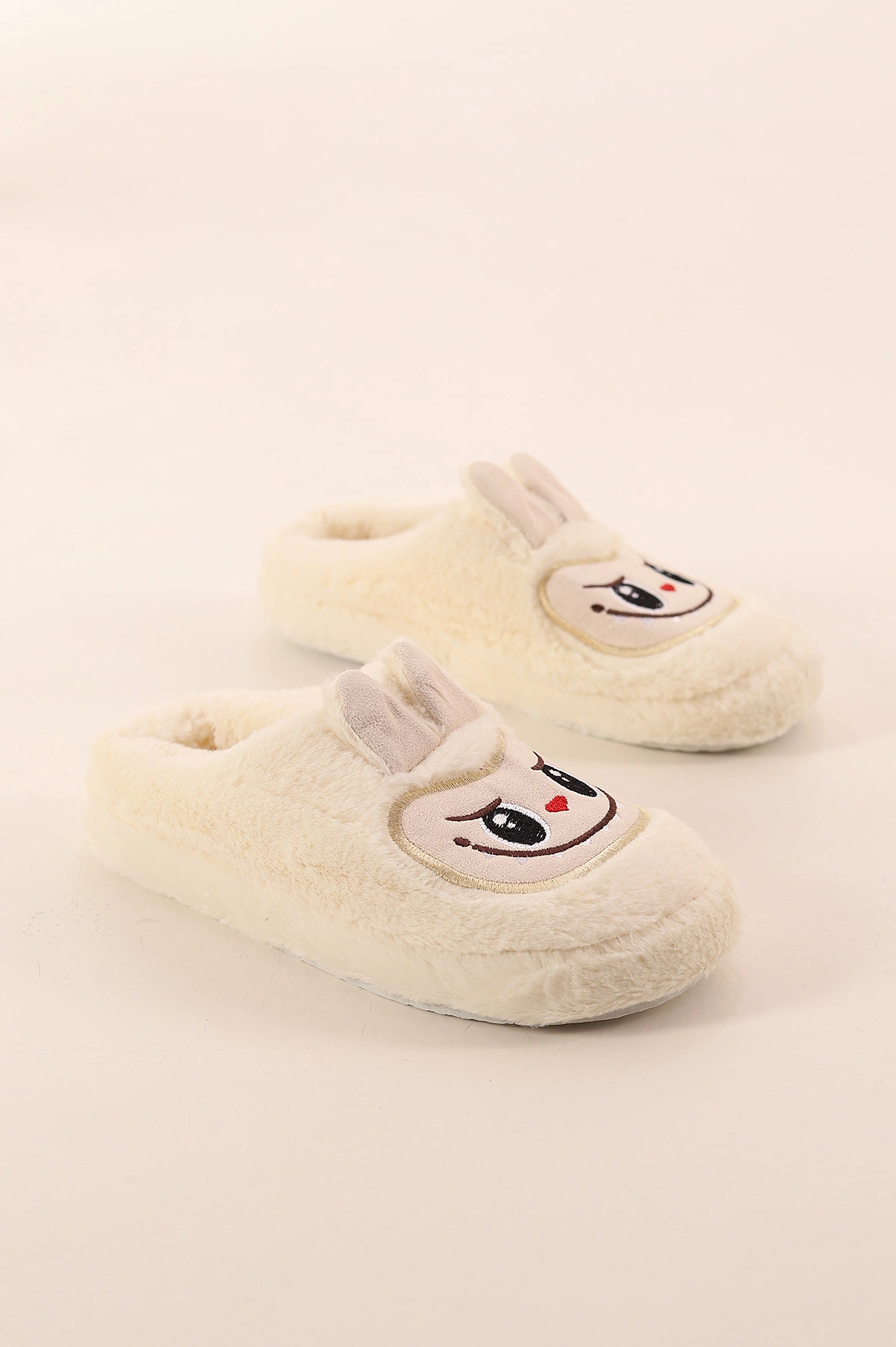 Krem Peluş Figürlü Kadın Ev terliği 399398