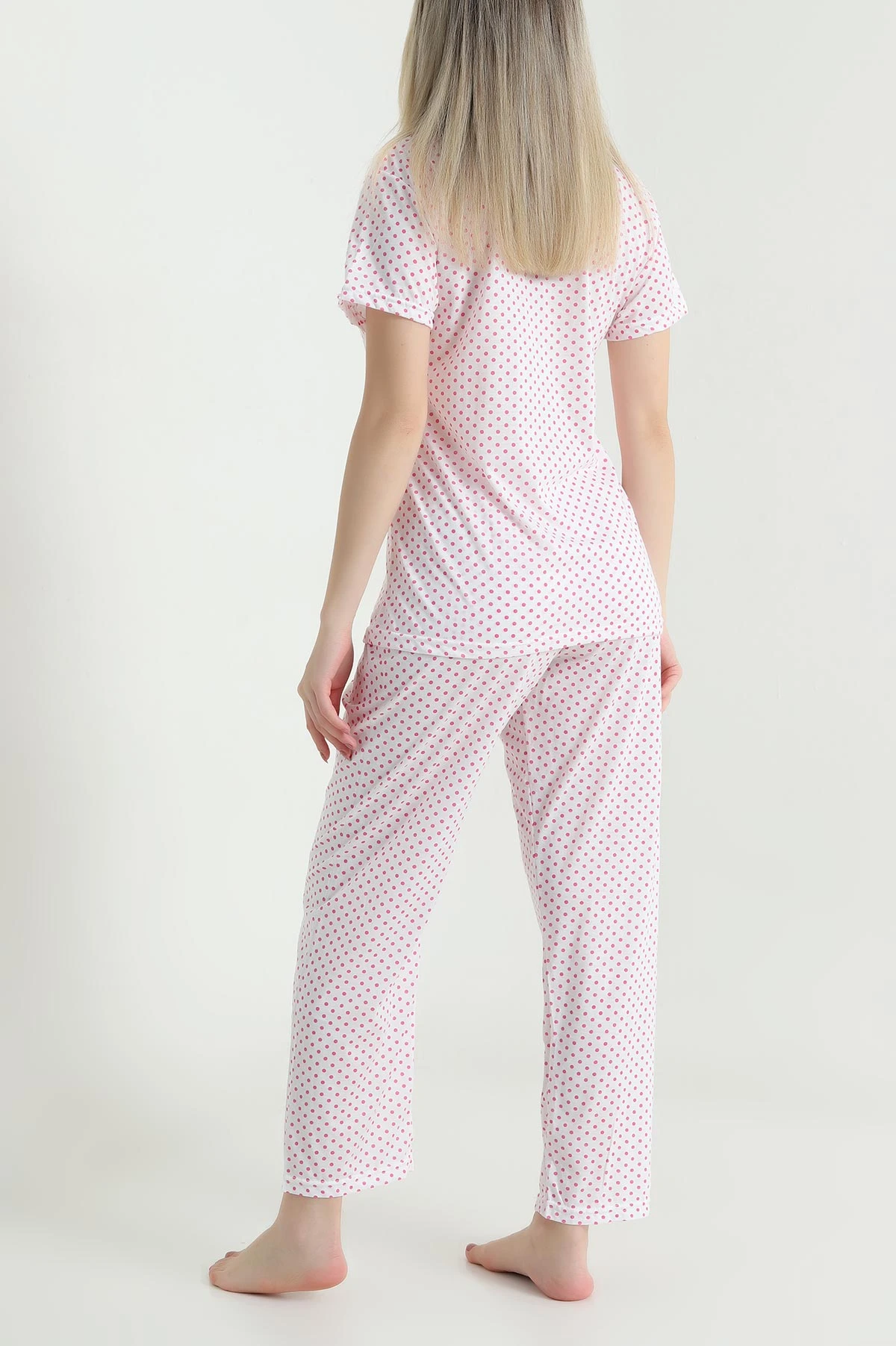 Krem Pembe Desenli Viskon Kadın Pijama Takımı 466616