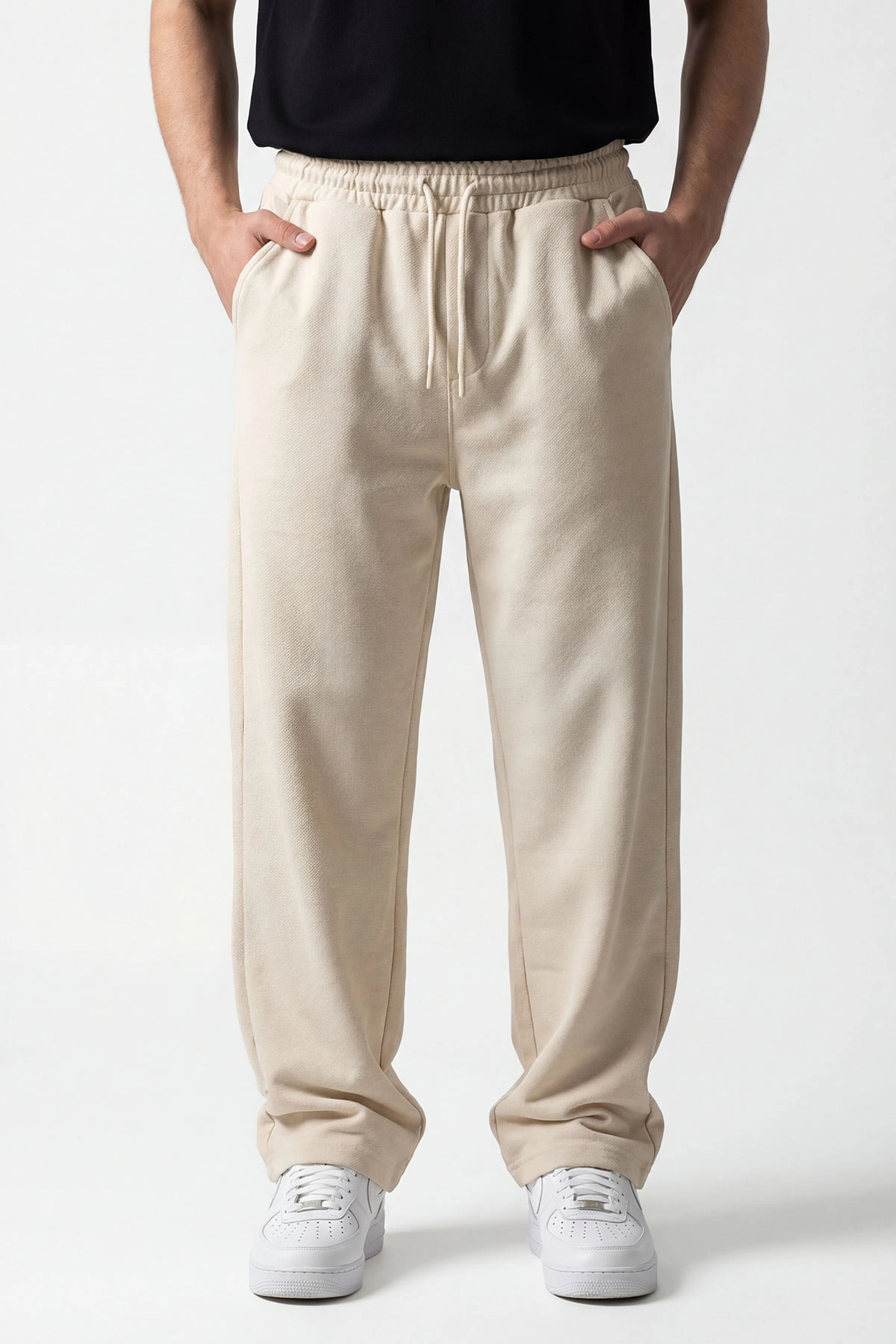 Krem Pike Kumaş Baggy Belden Bağlamalı Erkek Pantolon 442075
