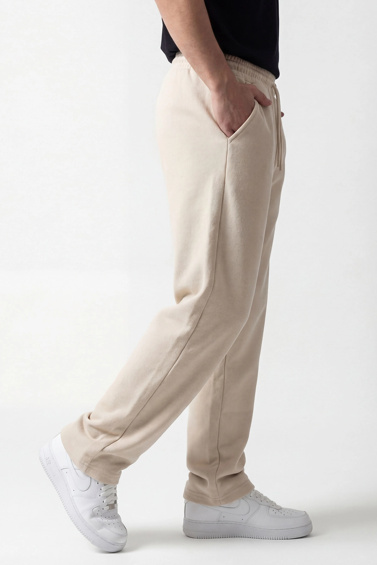 Krem Pike Kumaş Baggy Belden Bağlamalı Erkek Pantolon 442075