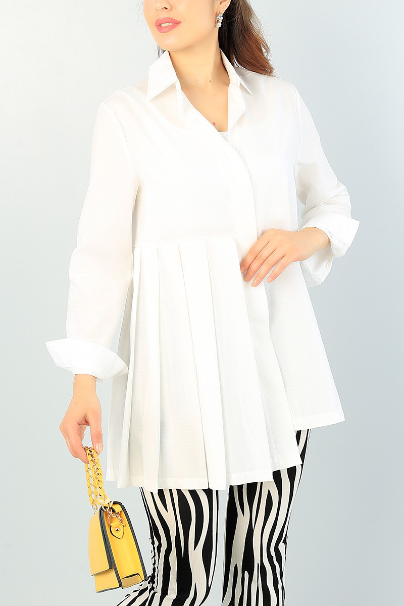 Krem Pile Tasarım Poplin Gömlek Tunik 66607