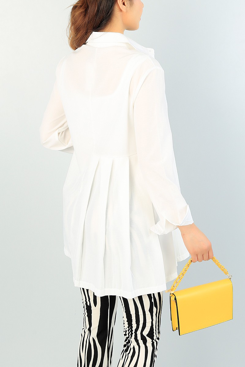 Krem Pile Tasarım Poplin Gömlek Tunik 66607