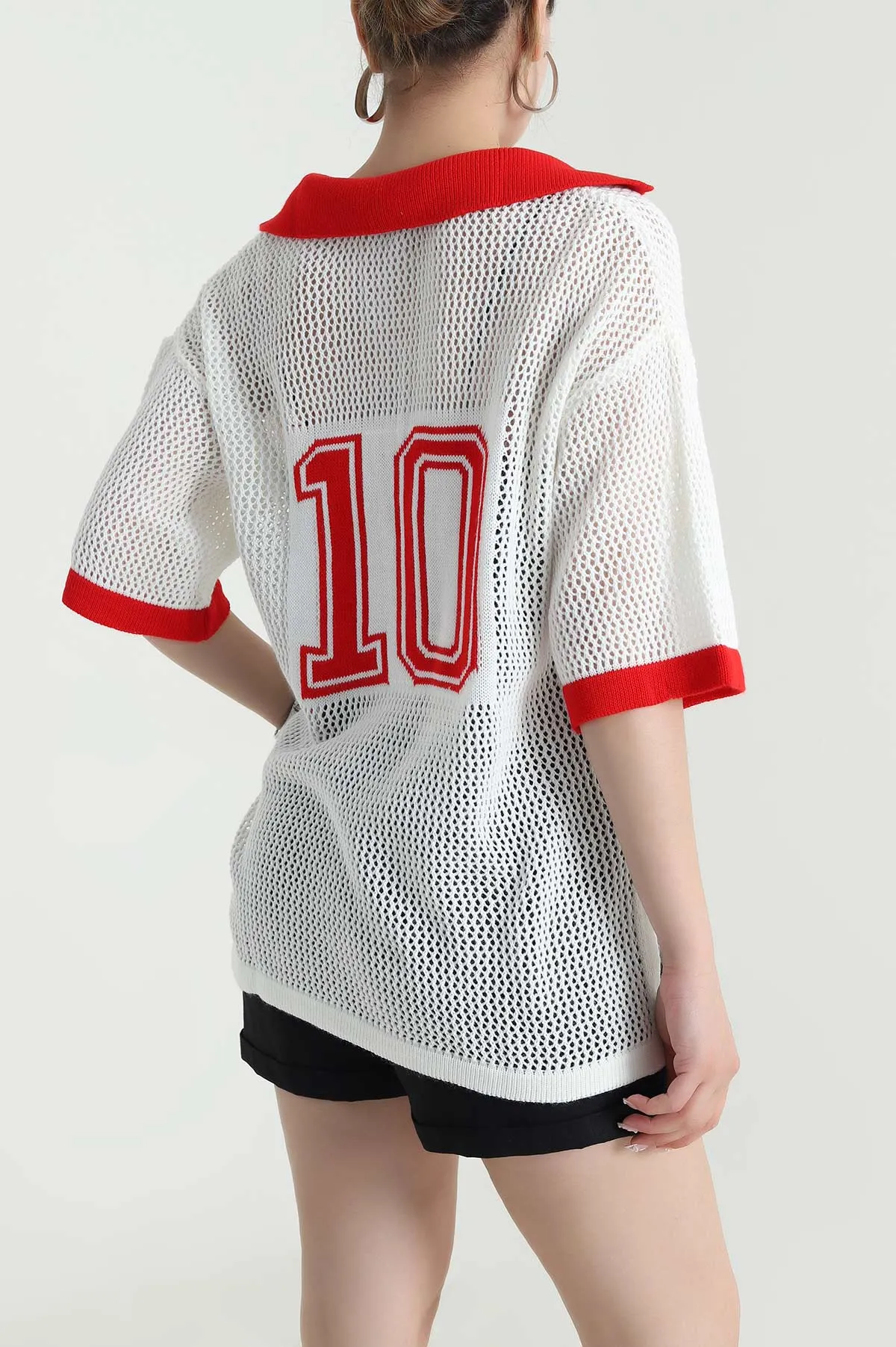 Krem Polo Yaka Ajurlu Triko 477711