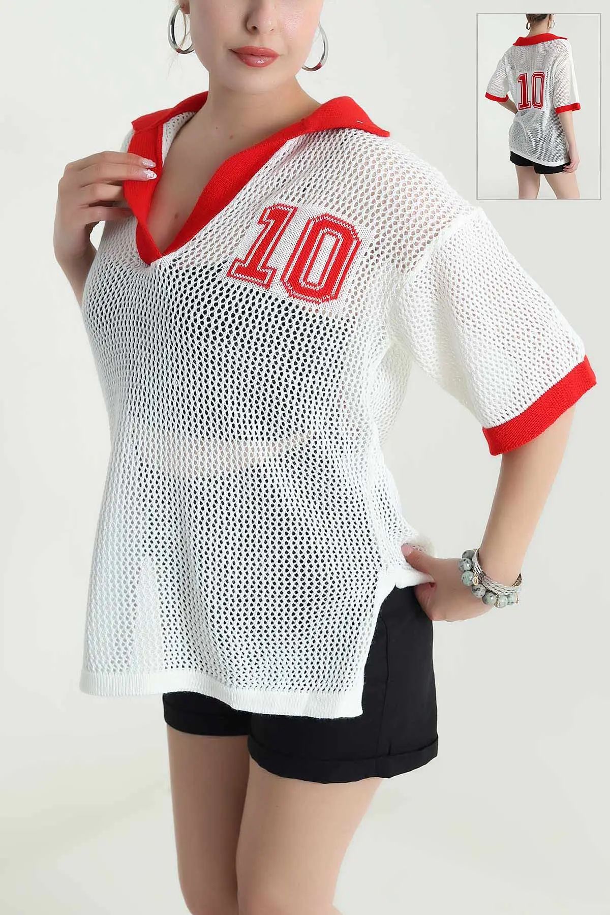 Krem Polo Yaka Ajurlu Triko 477711