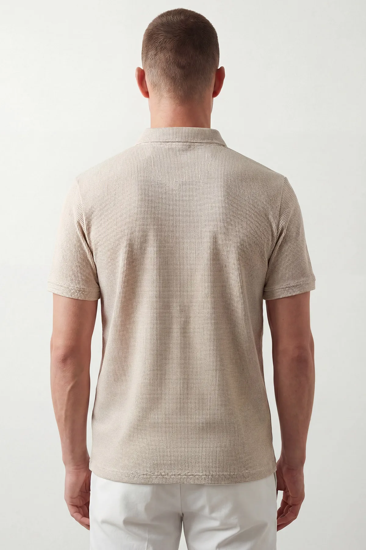 Krem Polo Yaka Likralı Erkek Tişört 433069