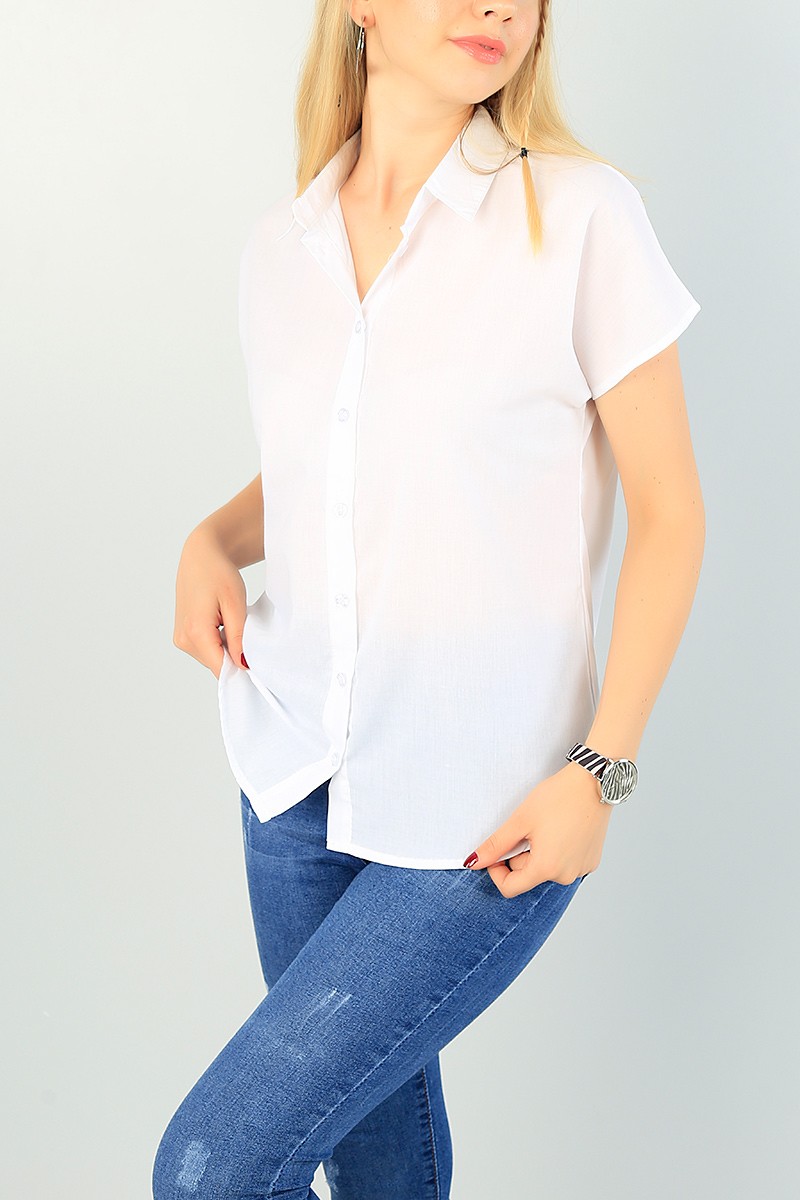 Krem Poplin Kumaş Bayan Gömlek 73364