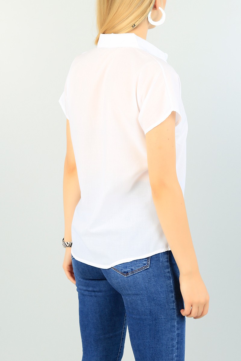 Krem Poplin Kumaş Bayan Gömlek 73364