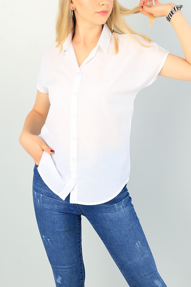 Krem Poplin Kumaş Bayan Gömlek 73364