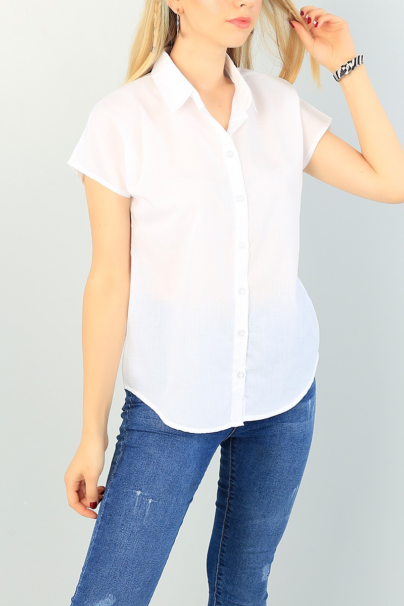 Krem Poplin Kumaş Bayan Gömlek 73364