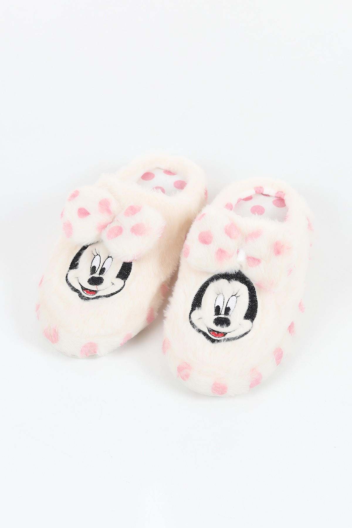 Krem Pembe Puantiyeli Peluş Ev Terliği 209785