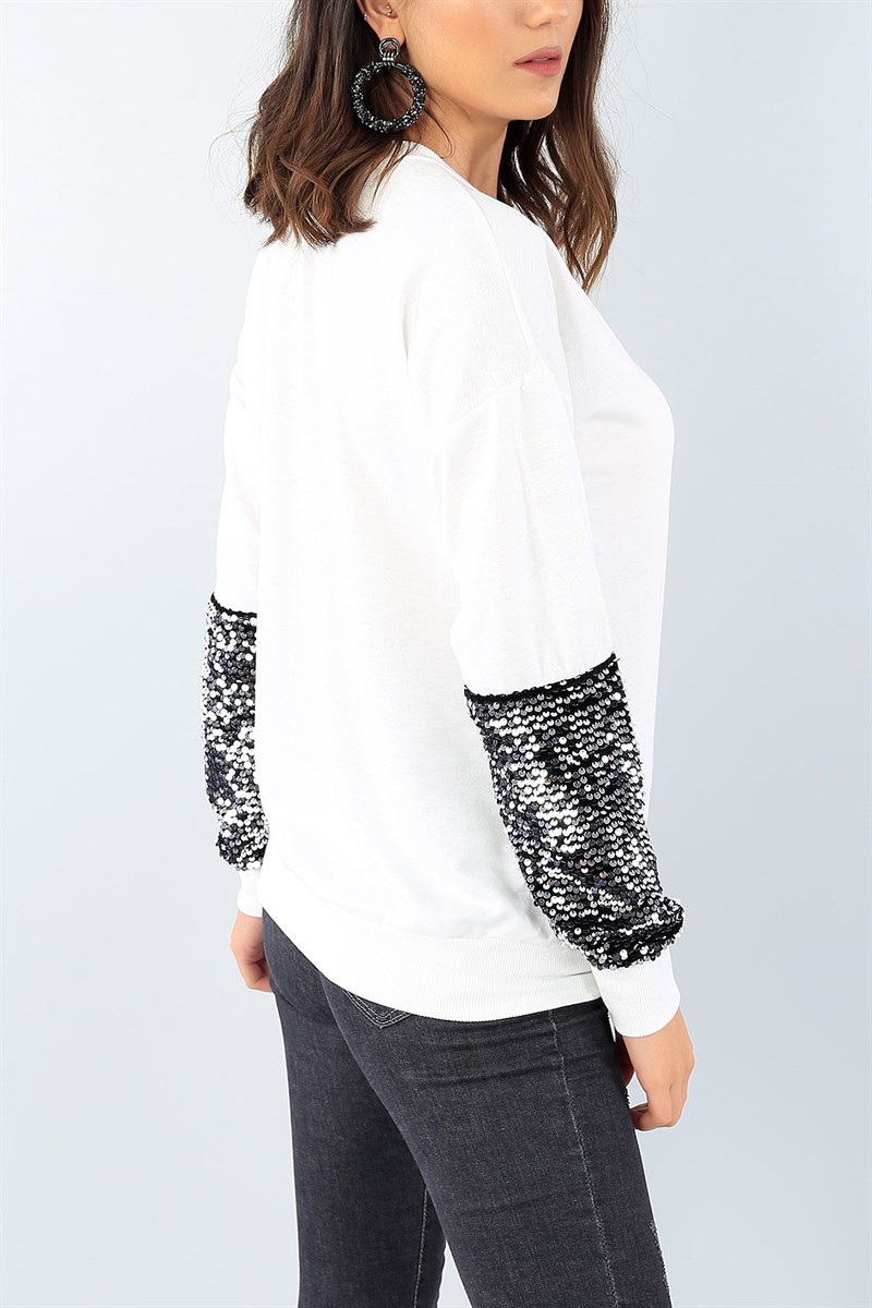 Krem Pul Payet İşlemeli Bayan Sweat 38942